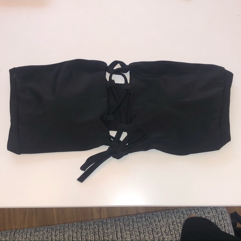 Black lace front bandeau bikini top